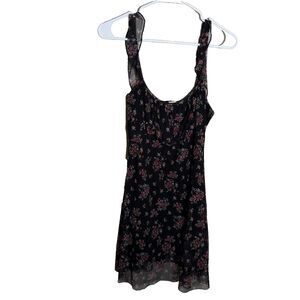 See You Monday Dress Women's Large Black Dark Floral Sheer Mini Casual